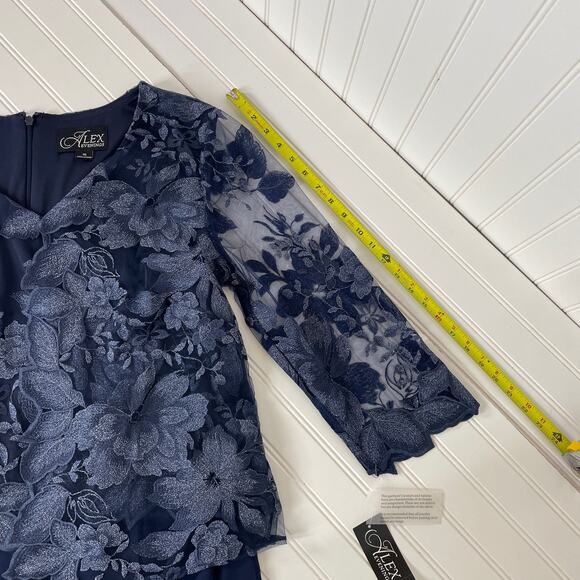 NWT Alex Evenings Navy Tea Length Mother Of The Bride Evening Dress 16 81122421 - Picture 10 of 10